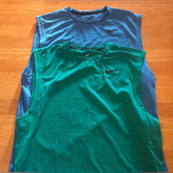 Set of 2 MENS NIKE Dr-Fit Sleeveless Running Shirts in Blue and Green colors (L) - Picture 4 of 4